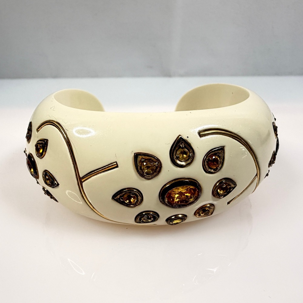 Designer Resin Cuff Bracelet Citrine Inlay Gold Plating MOD Size 5.75 Isharya